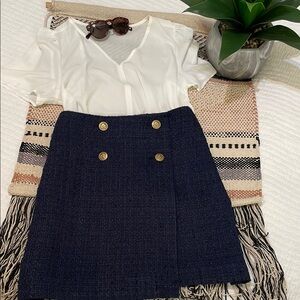 💙NWT💙 LOFT Navy Blue Tweed faux wrap Skirt